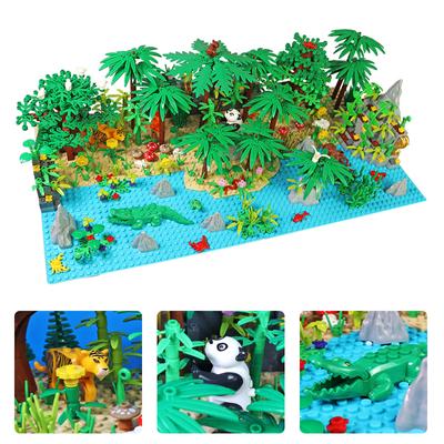MOC Blocos de Construção de Animais Selvagens da Selva Brinquedos DIY para Meninos Meninas Blocos de Árvores da Floresta Compatível com Base de Cidade Crianças Montessori