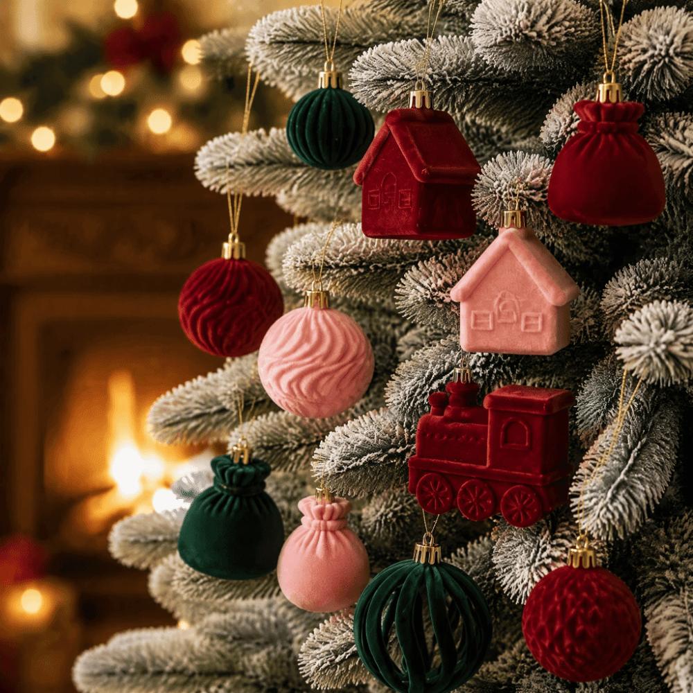 50pcs Velvet Christmas Ornaments Irregular Shape Xmas Hanging Decorations Home Decor