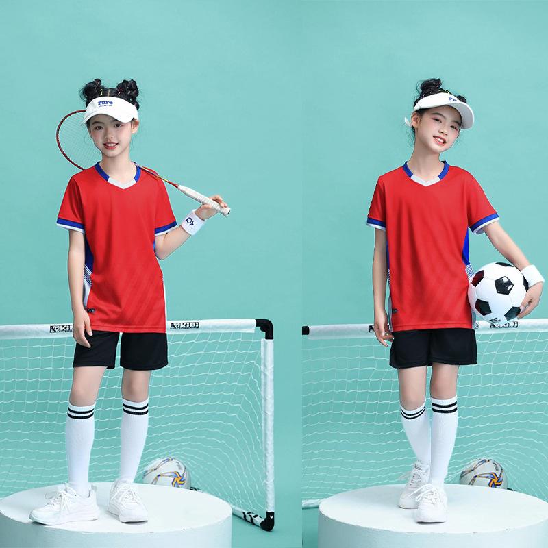 Summer Kids' Sports Uniform Set for Boys & Girls - Short Sleeve Jersey for Football & Badminton Training