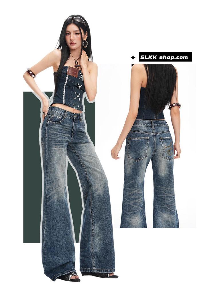 Women's Retro Low-Waist Micro-Flare Jeans - Slimming & Loose Fit for Spring/Autumn 2026