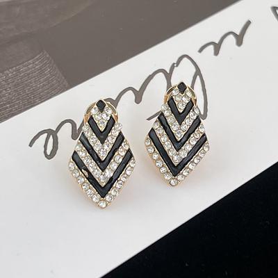 Zebra Stripe Geometric Rhinestone Ear Clips for Women No Piercing Luxury Fashion Earrings