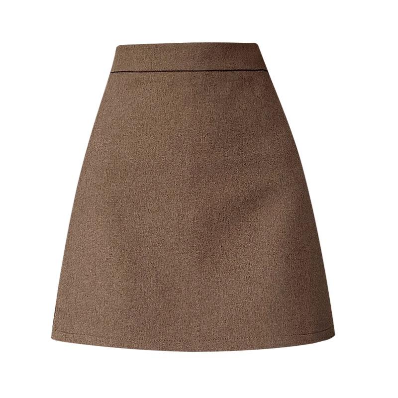 Korean Style Wool Midi Skirt - High Waist, Slimming A-Line Bodycon for Women