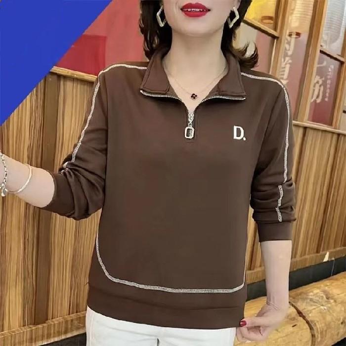 

Женская осенняя рубашка поло с длинным рукавом большого размера для зрелых женщин, заправленный дизайн для лестного силуэта, пуловер XS