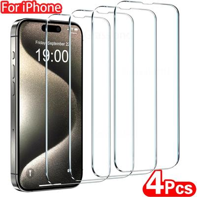 4Pcs Tempered Glass For iPhone 15 14 13 12 11 Pro Max Screen Protector For iPhone 6 7 8 Plus X XS Max XR Protective Glass Film