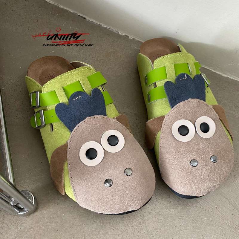 Unitie Birken shoes bag head shoes women's summer cartoon cute student bag heel round head fashion half drag Boken lazy shoes