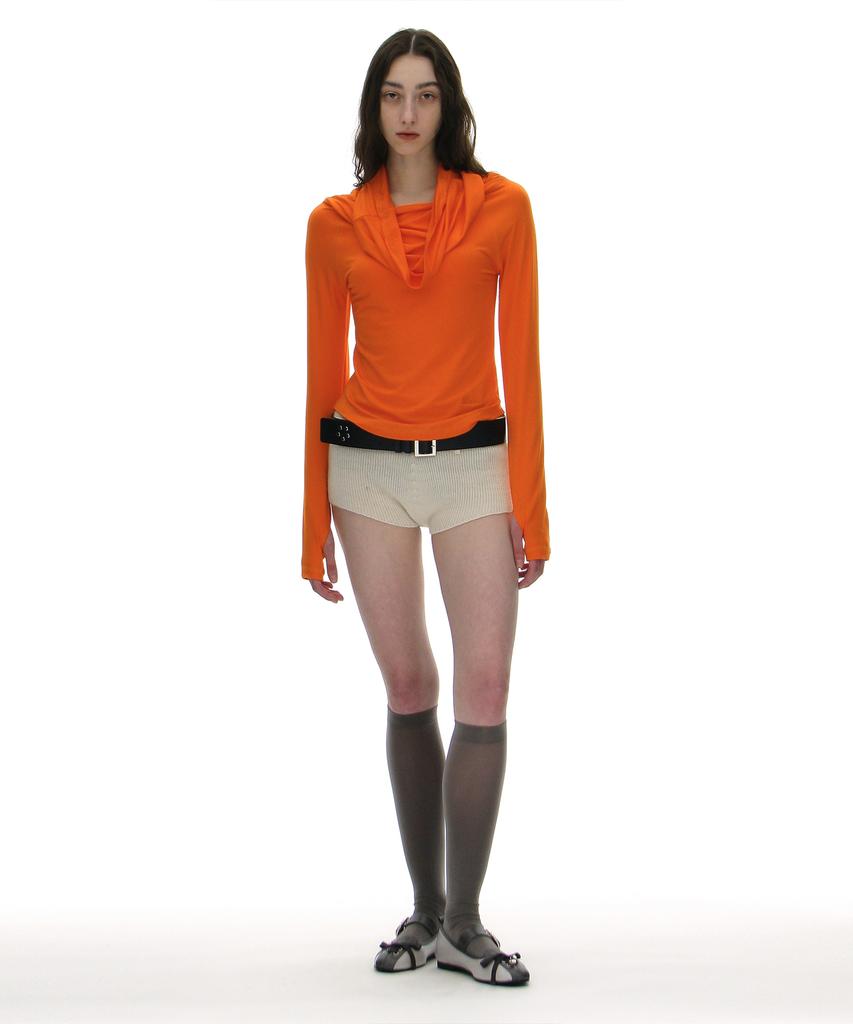 PARTIMENTO WOMEN 3-Way Cowl Neck Long Sleeve Tee_Orange