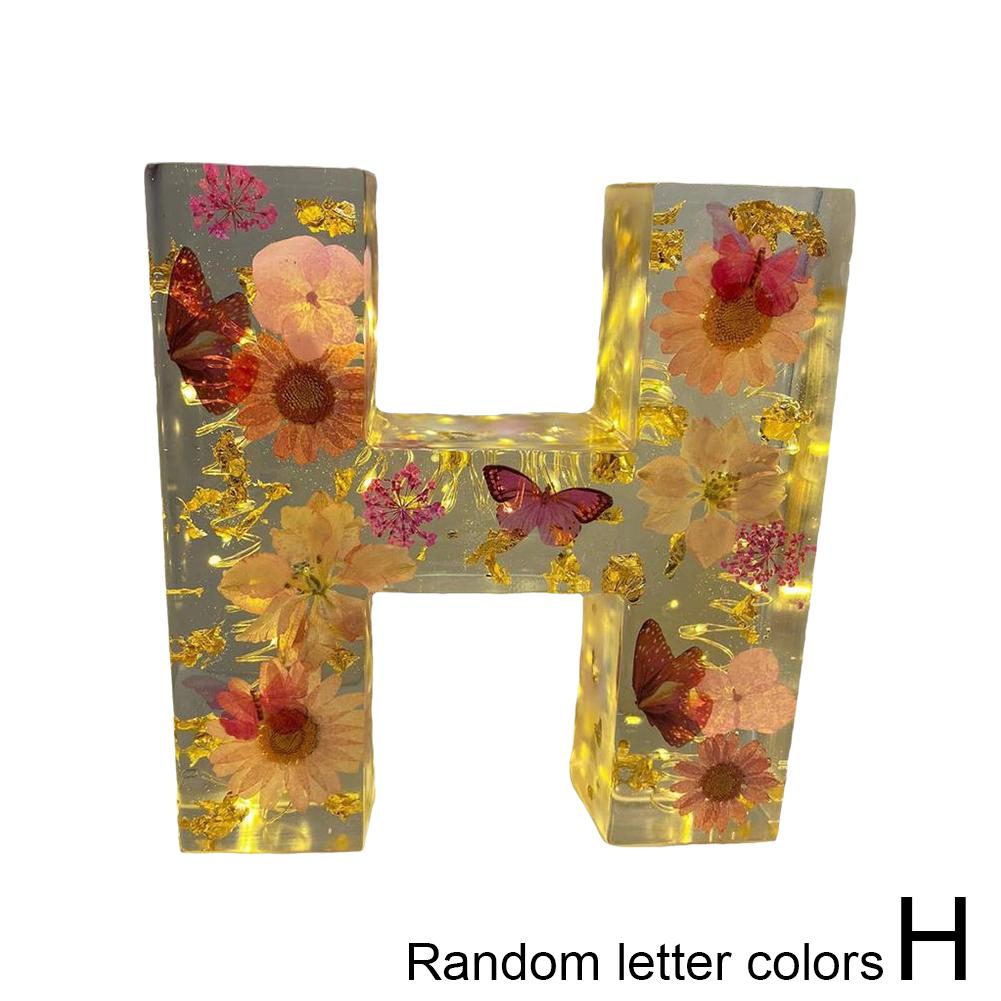Floral Letter Night Light Alphabet Letter LED Lights Luminous Number Lamp Decorative Resin Lamp With Initial Letter & Dry Flower