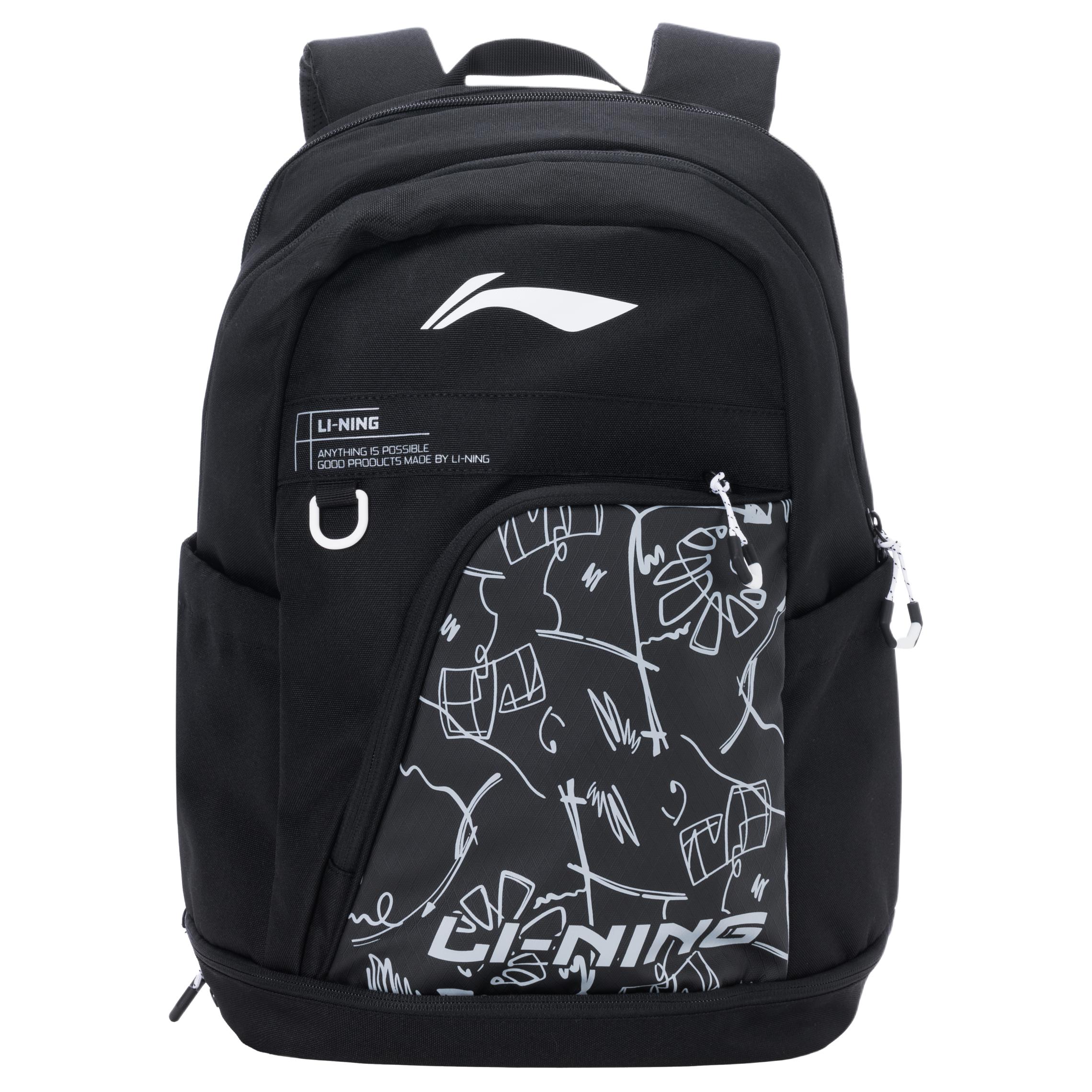 Li Ning Badminton Collection Polyester Sketch Bag Backpack Regular Unisex Black ABSW385-1