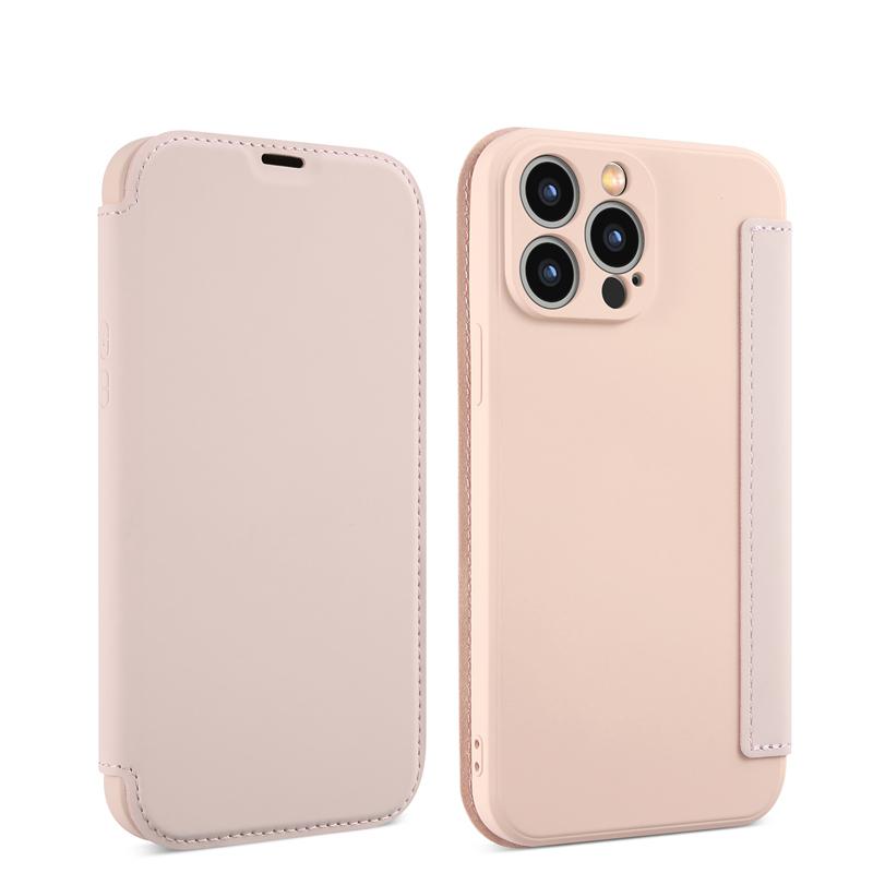 

Флип-кожаный чехол из жидкого силикона для APPLE iphone 12 13 14 11 Pro Max X XR XS Max 14 Plus, сплошной цвет, защитная карта для объектива, чехол-книжка For iPhone 12 Pro розовый