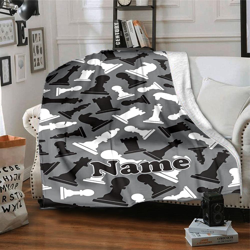 Custom Name Chess Theme Printed Blanket - Perfect for Couch, Bed, Travel & Outdoor Use | Machine Washable, Cozy & Durable.