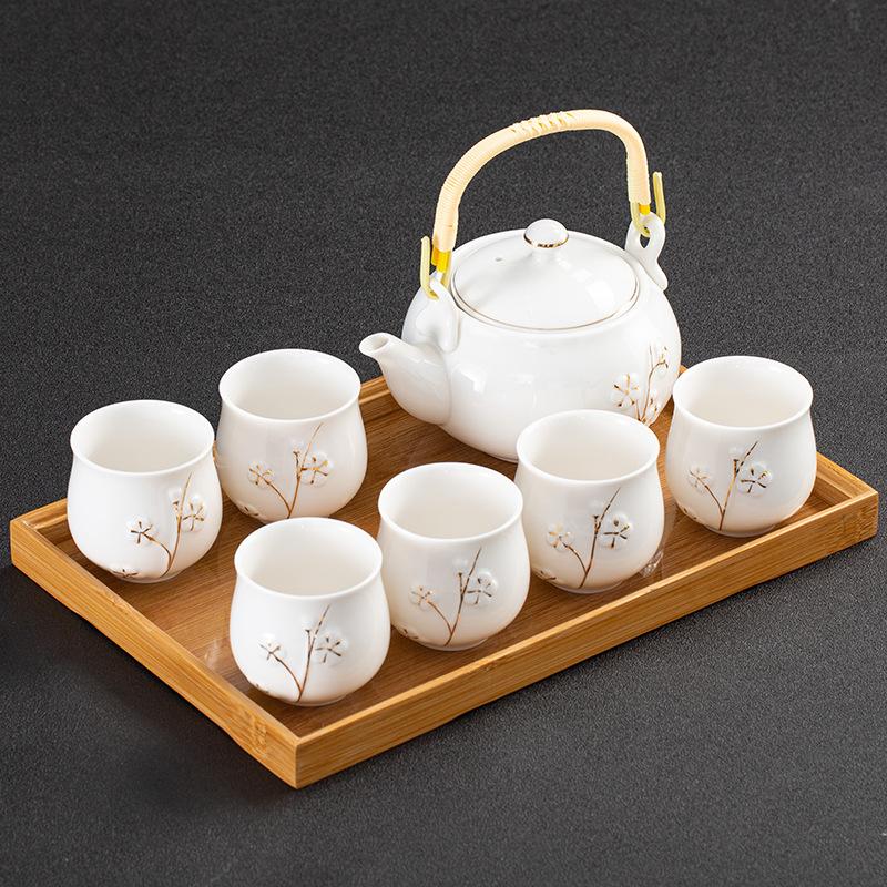 ChineseTea Sets - White Porcelain Tea Set with 1 Teapot Set, 6 Tea Cups, 1 Tea Tray, 1 Stainless Infuser, Minimalist Household Tea-things