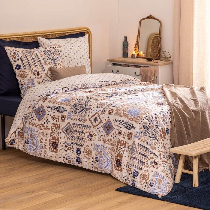 Housse de couette + 2 taies - 240 x 220 cm - Bleu Mediterraneen - 100% Coton - Oeko-Tex®