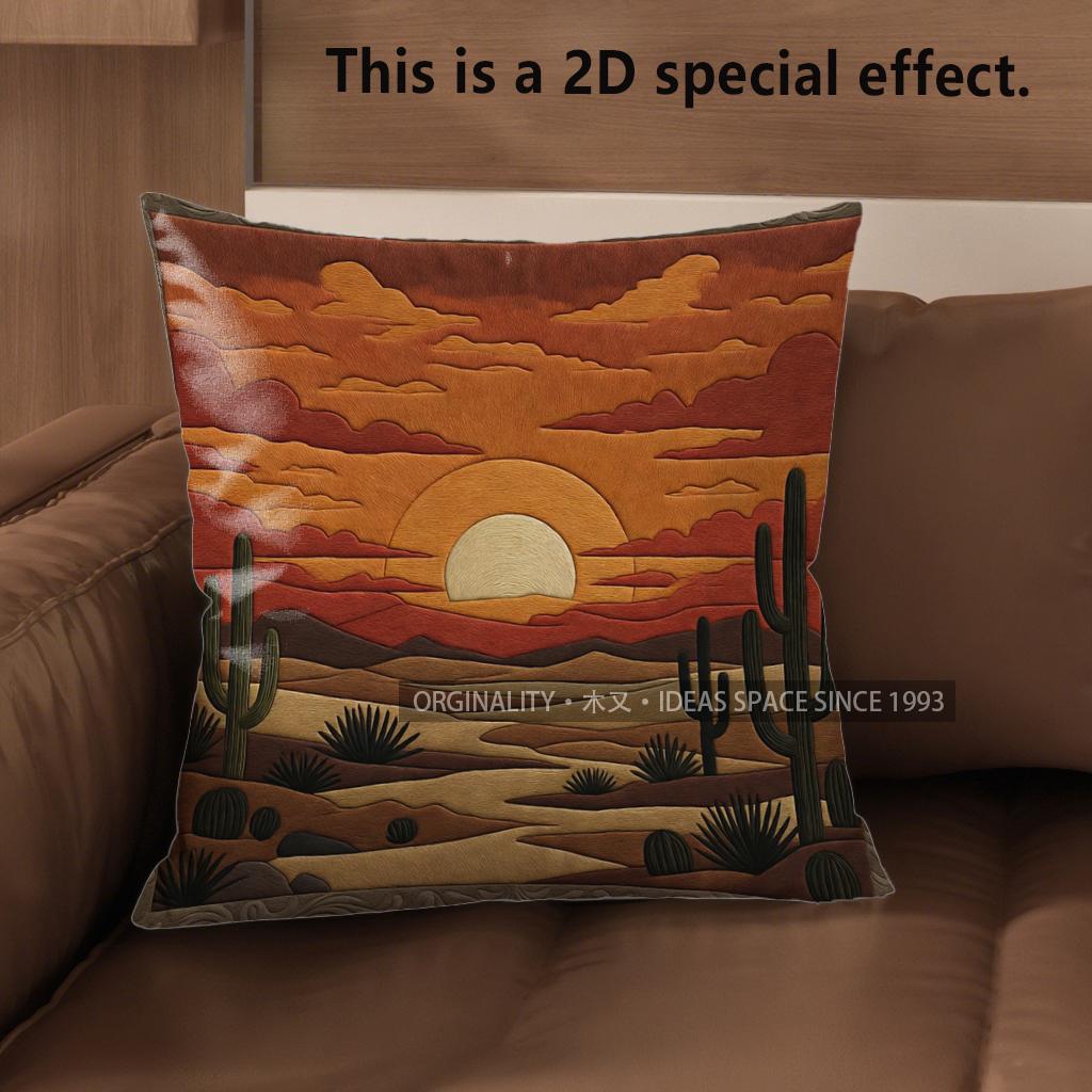 

2D Southwestern Desert Sunset Cactus Throw Pillow Covers Pattern Cushion Cover Suitable For Sofa Bedroom Car Pillow Cover 40x40cm