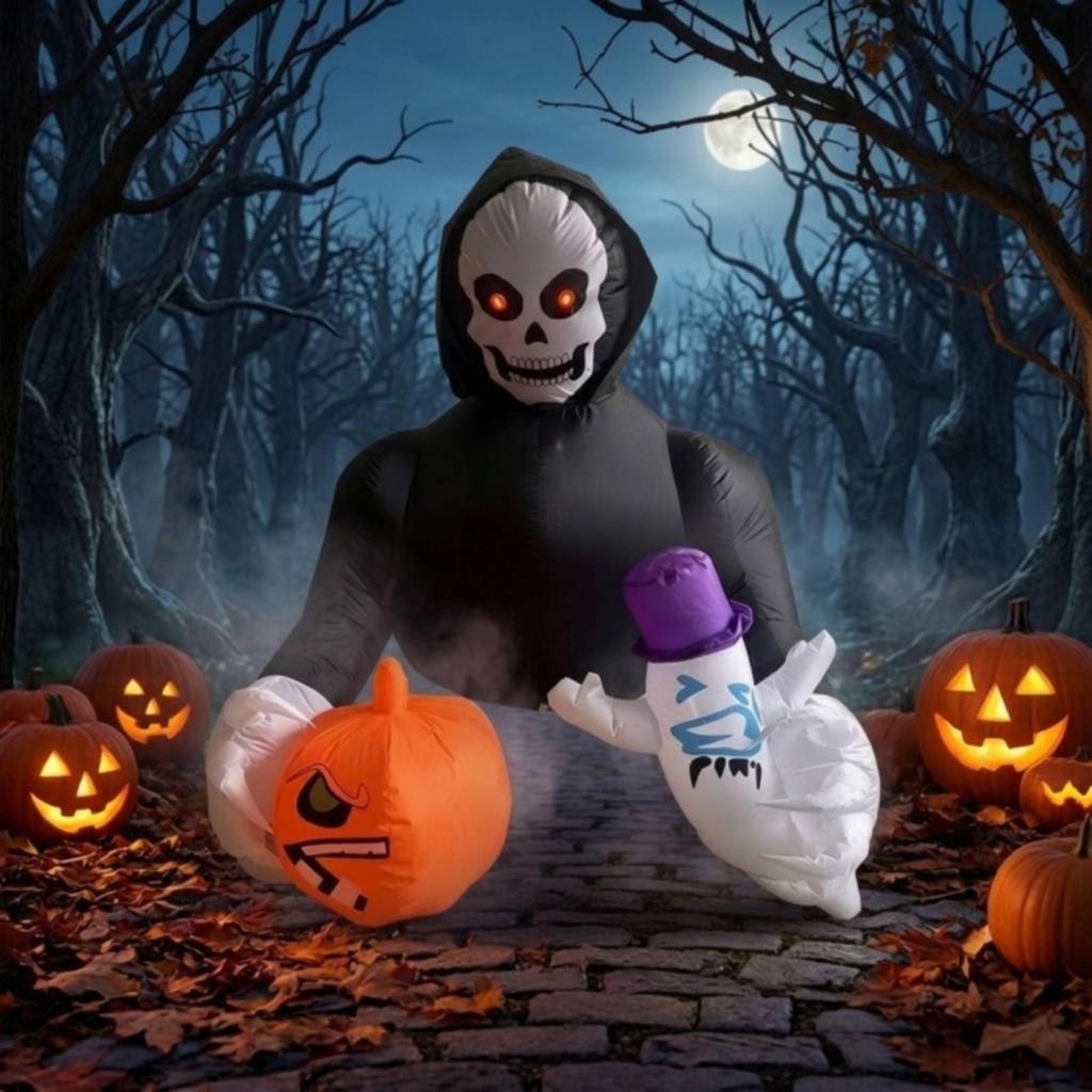 Esqueleto Calabaza Inflable Con Apariciones LED Decoración Halloween Luces Light