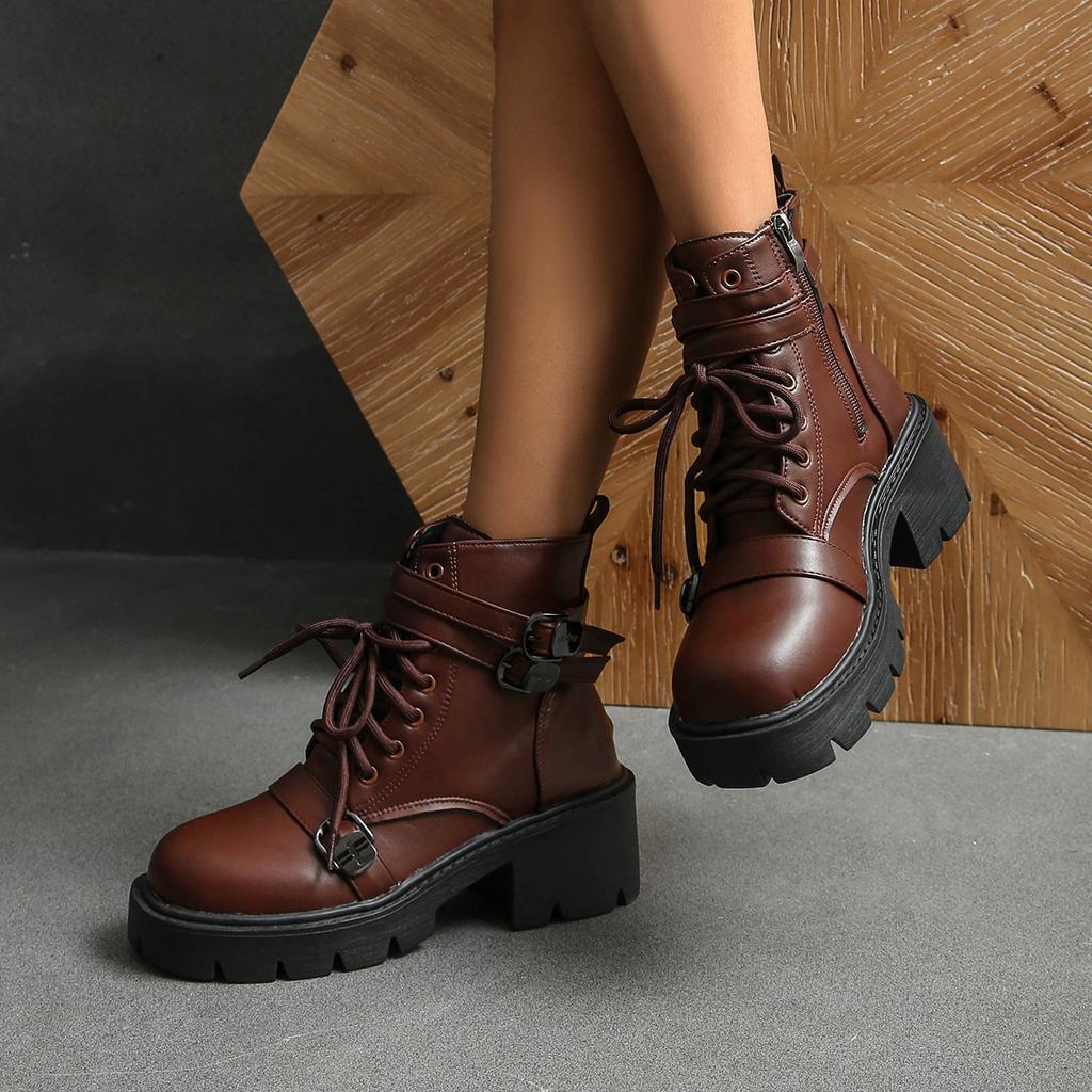 2025 autumn and winter new Martin boots women's European and American foreign trade thick-soled thick heel belt buckle locomotive short fashion boots