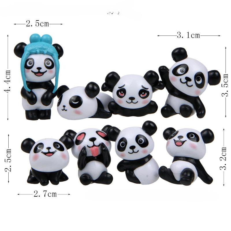 8 Three-dimensional Creative Small Cute Plastic Panda-shaped Figurines and Micro-landscape Decorative Figurines