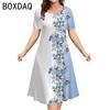 Oversized Women Dress Elegant Vintage 3D Floral Gradient Printed Dress Big Size Summer Short Sleeve Loose Casual A-Line Dress