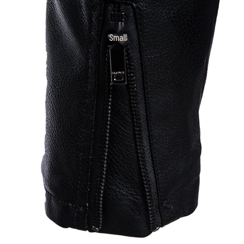 Men's Winter Lapel Leather-Fur PU Jacket - Velvet Lined Business Style
