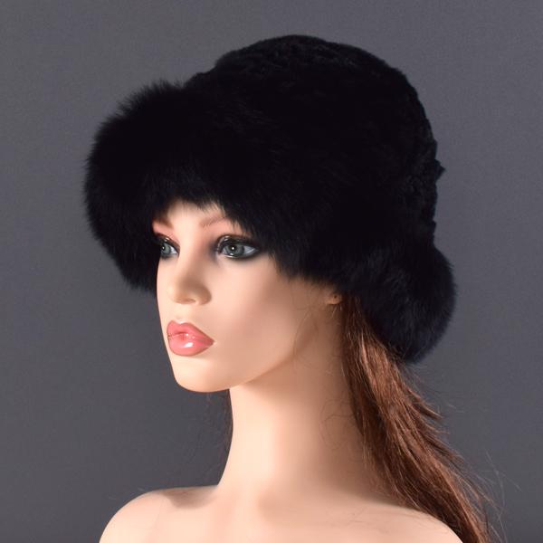Women Real Fur Hat Rabbit Fur and Fox Fur Protection Ear Fluffy Beanies Fashion Knitted Cap Warm Winter Fur Hats for Women Ski