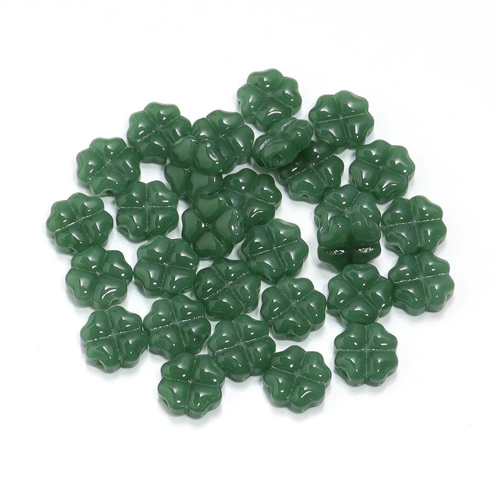 

50pcs/Lot 10mm Colored Four-leaf Clover Shape Beads for Jewelry Making Loose Spacer Glass Beads DIY Bracelet Necklace темно-зеленого