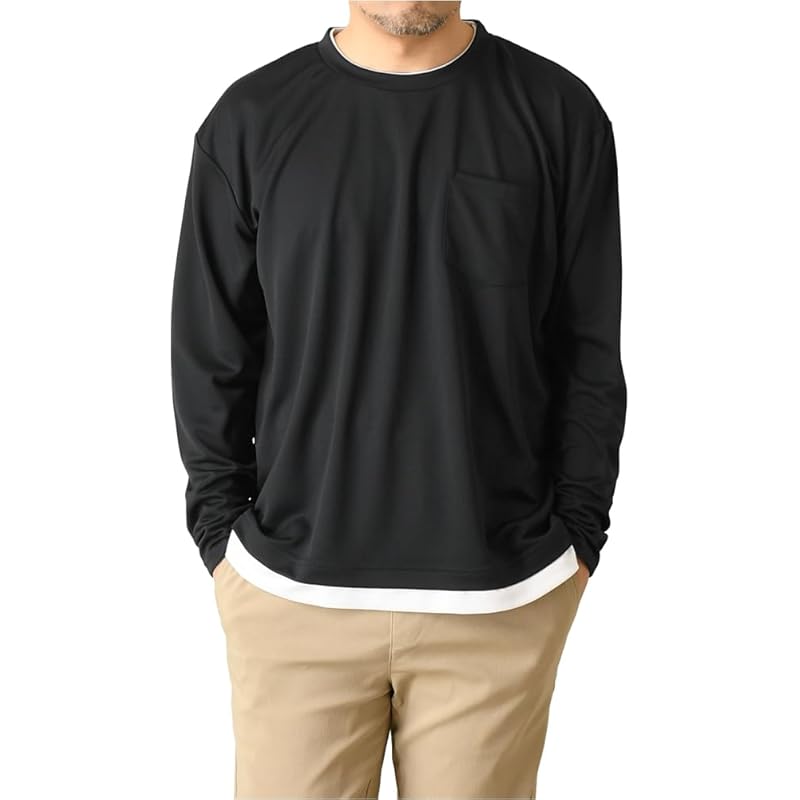 

[LIMITED SELECT] limited selection layered long sleeve big silhouette t-shirt men s Sweat absorption quick drying dry stretch Plain color cut and sew
