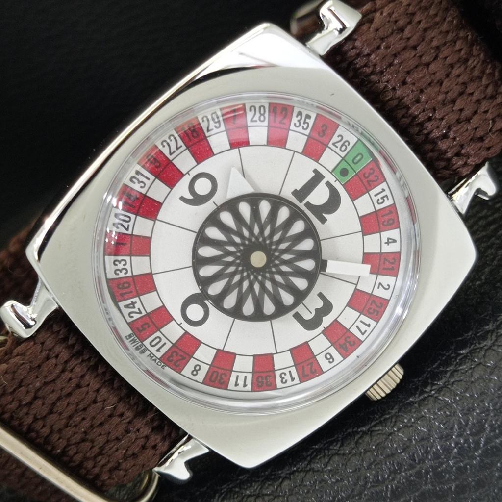 

VINTAGE HAND-WINDING SWISS POKER FACE MENS REFURBISHED WHITE WATCH a700918-5 R205a-a700918