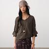 GREEN BELT Women's Loose V-Neck 3/4 Sleeve T-Shirt
