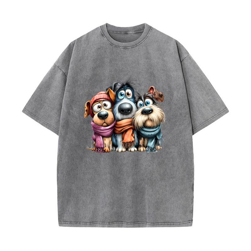 SX-73 MINISO 2026 Summer Vintage Wash  Printed Pure Cotton Shoulder Style Men's and Women's Round Neck Short Sleeved Couple T-shirt
