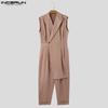 INCERUN Men V Neck Long Sleeve Irregular Layers Zipper Long Jumpsuits Rompers