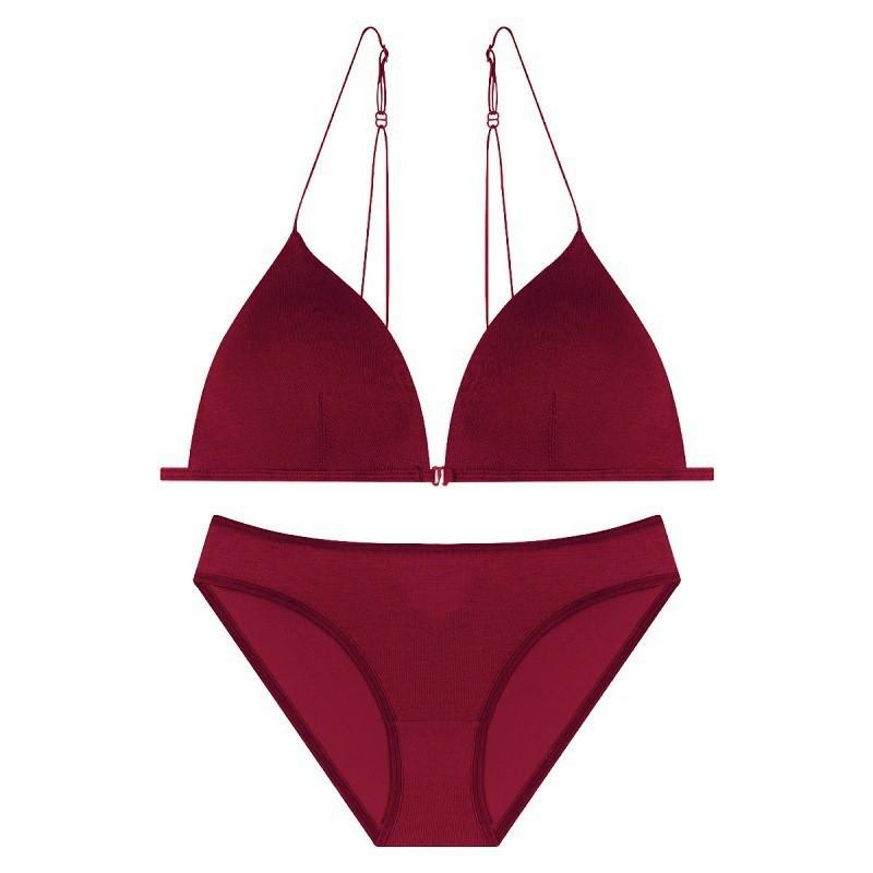 French Sexy Underwear, Thin Ultra-thin Shoulder Straps, Front Buckle, Beautiful Back Underwear, Women's Triangle Cup, No Steel Ring Bra Set.