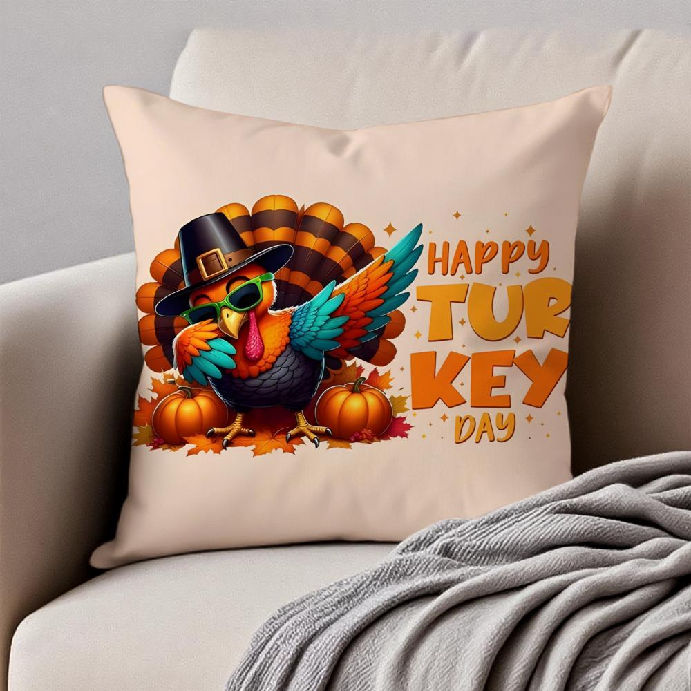 Thankful Festival Turkey Cushion Cover Pillowcase Antidustmite Invisible Zipper Short Plush Sofa Cushion