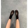 Sheepskin Version~ British Genuine Leather Thick-soled Black Small Leather Shoes Women's Gold Coins Lazy One-pedal Flat-soled Single Shoes
