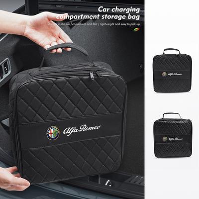 Car Charging Cable Storage Bag Trunk Organizer For 147 MiTo Giulia 156 159 Stelvio 4C Giulietta Brera Disco Volante