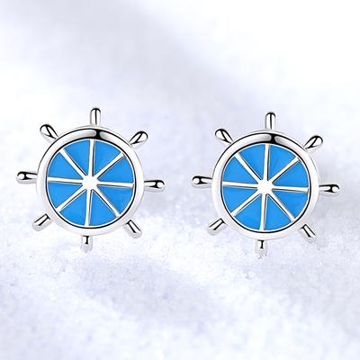 Boucles d'oreilles à clous, Colle cristal, Boucles d'oreilles gouvernail bleu, Bijoux d'oreille pour femmes.