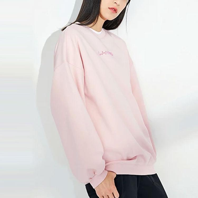 Li Ning Training Series Rhinestone Logo Sports Round Neck Fleece Warm Pullover Sweatshirt Winter Women Sweatshirt Pink AWDRD44-7