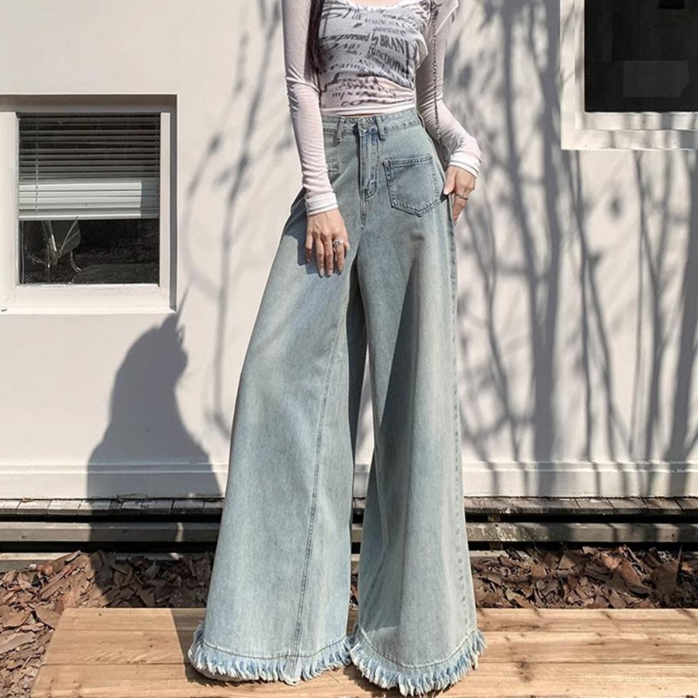 Design Sinn Raue Kante Weite Beine Jeans Damen Klein Hohe Taille Skinny Locker Fallend Gerade Bodenlange Hosen Trend