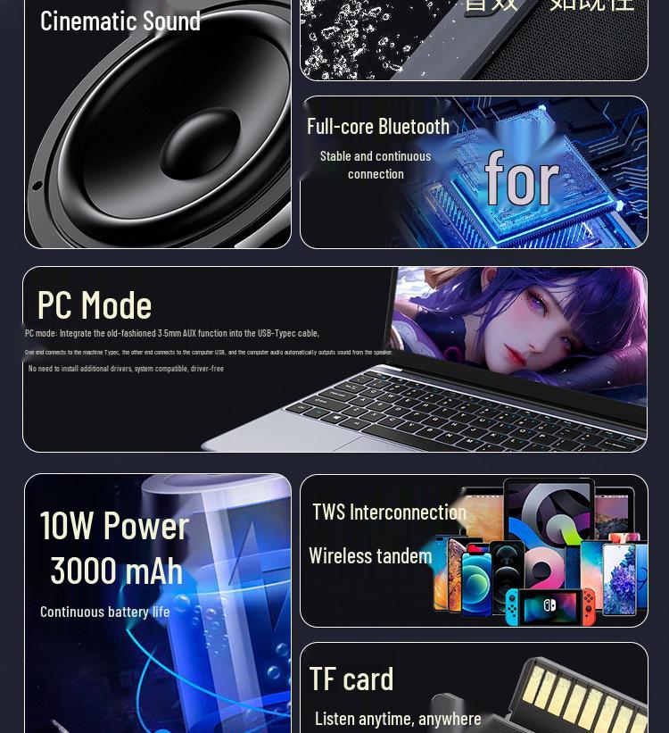 Outdoor Waterproof Wireless Bluetooth Speaker with High-Power Subwoofer