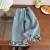 Girls' Spring/Fall Korean-Style Straight-Leg High-Waisted Loose-Fit Wide-Leg Jeans