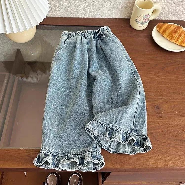 

Girls Spring/Fall Korean-Style Straight-Leg High-Waisted Loose-Fit Wide-Leg Jeans 100