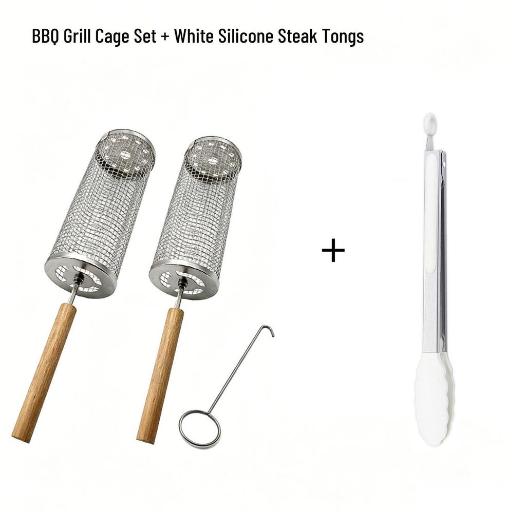 Portable Round 304 Stainless Steel BBQ Grill with Wooden Handle