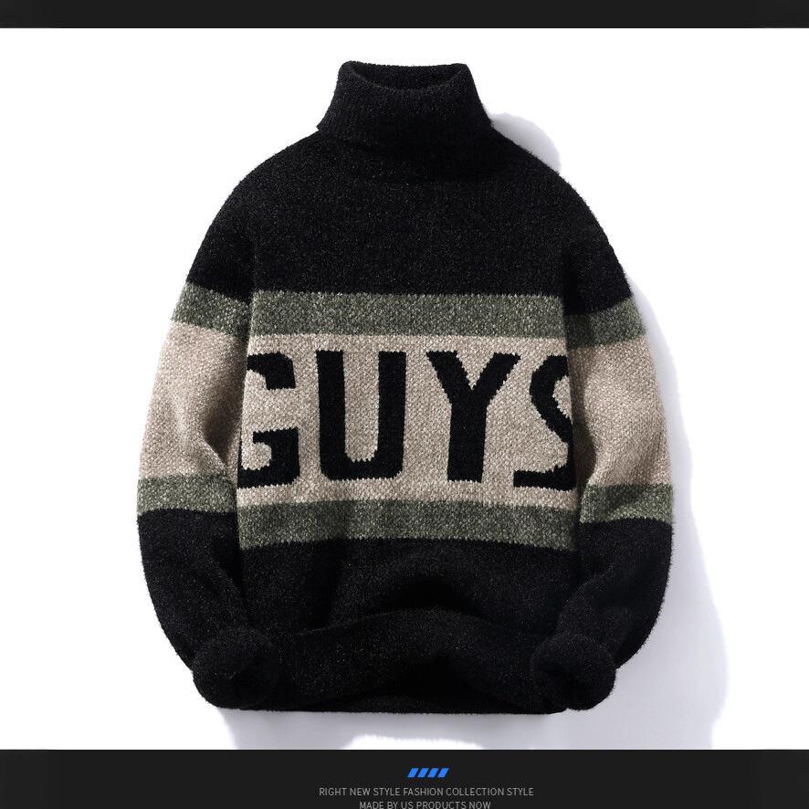 

Мужской популярный трикотажный свитер с высоким воротом, мужской осенне-зимний новый пуловер с двумя лацканами, мужской 3XL зелёный