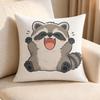 Character Cute Little Raccoon Cushion Cover Linen AntiMite Antibacterial Cushion Cover Invisible Zipper Sofa Decor
