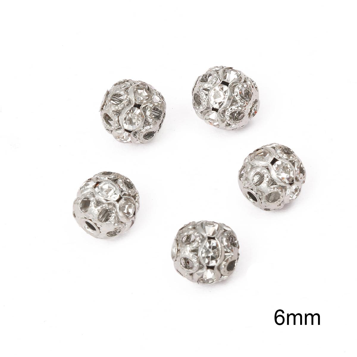 

6/8 мм 20 шт. металлические латунные полые шариковые бусины со стразами для изготовления ювелирных изделий своими руками 6mm серебряный
