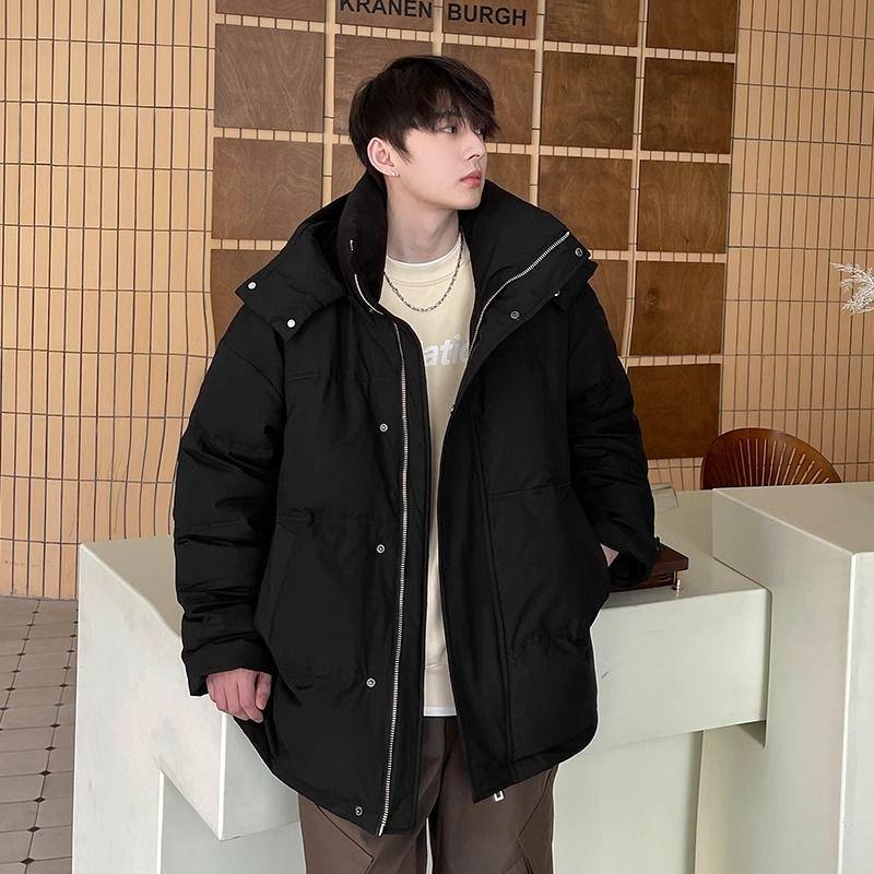 

Unisex 2025 Winter Short Down Jacket - Thick, Warm, Loose-Fit, Hong Kong Style, White Duck Down Coat for Students 2XL чорний