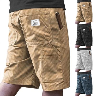 Klassiska Herr Casual Manchestershorts Femtumslängd Flera Fickor Cargo Shorts Bekväma Sportkläder Nederdelar för Vardagsbruk