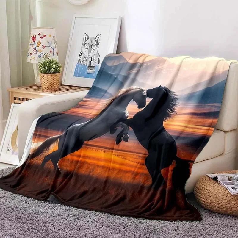 3D Cartoon Horse Print Flannel Throw Blanket – Soft Warm Picnic Blanket, Retro Home & Travel Birthday Gift, Cozy Comfort