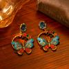 Medieval Palace Butterfly Wreath Earrings French Elegant Temperament Light Luxury High-end Feeling Enamel Oil Painting