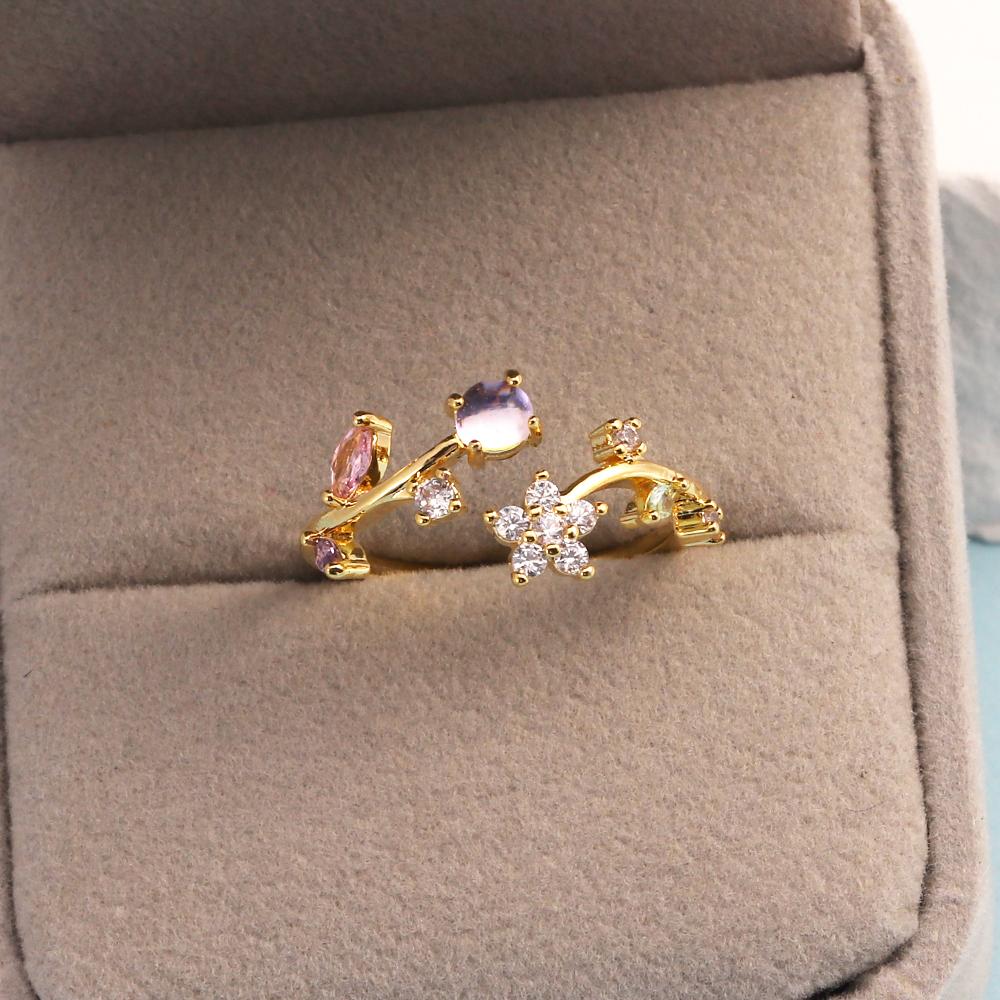 New Cute Colorful Zircon Flower Ring For Women Girl Fashion Vintage Zircon Adjustable Rings Jewelry Gift