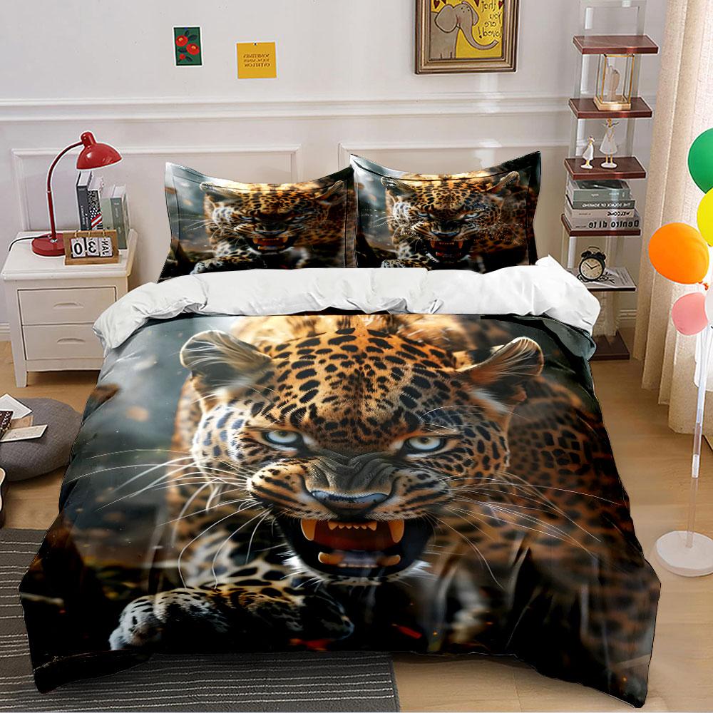 Fierce Leopard Print Bedding Bedding Duvet Cover Set Duvet Cover Pillowcases (1 * Duvet Cover 2 * Pillowcases, without duvet insert) 135x200cm