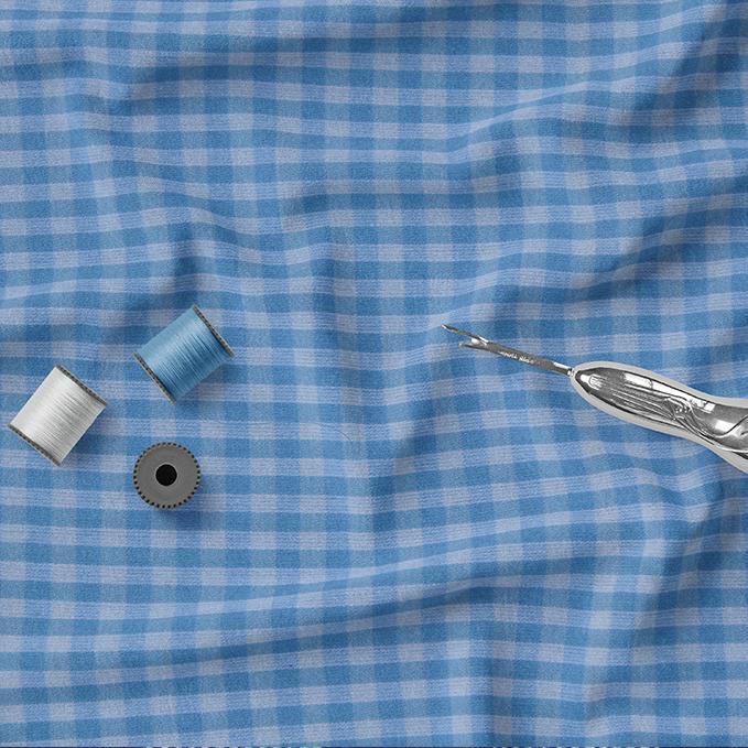 Premium Blått Rutete Gingham-stoff | 100% Bomull, 240 GSM, Garnfarget – Perfekt for Skjorter & Møbeltrekk